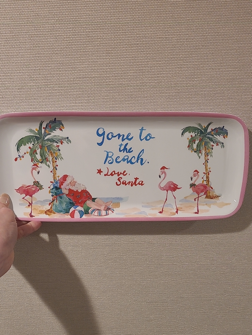 🦩 Novogratz Flamingo Christmas 'Gone to the Beach' Decorative Tray